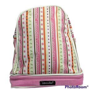 Caboodles Mini Backpack Pink Striped Tote Makeup Organizer Toiletry Mirror Zip